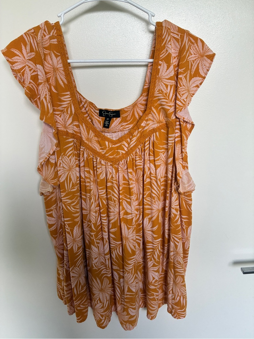 Jessica Simpson Orange and Light Pink Tropical Flutter Sleeve Tunic